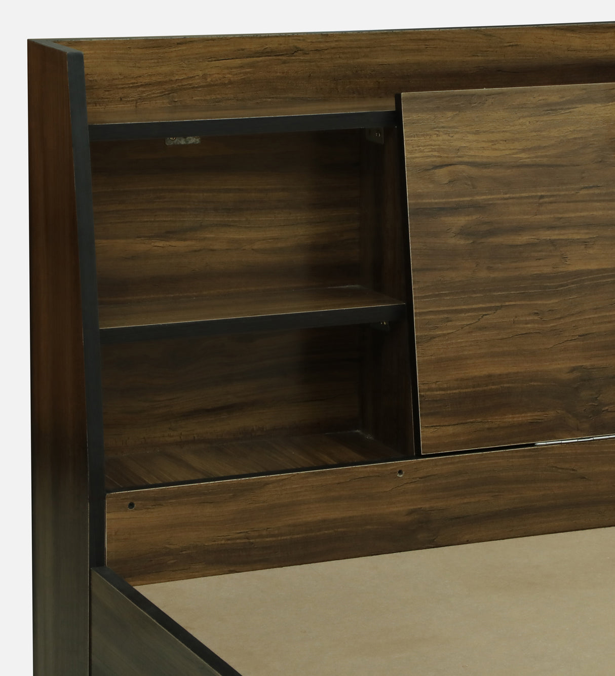 Vento Engineered Wood Bed with Box and Headboard Storage (Walnut) - 12 Months Warranty
