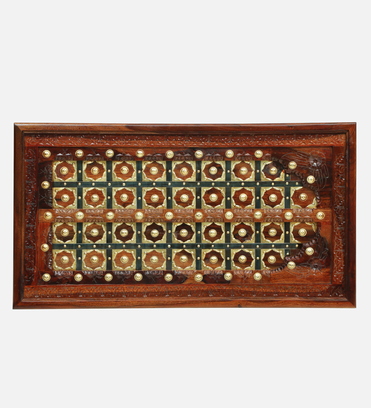Haveli Solid Sheesham Wood Coffee Table With Glass and Brass Detailing - 3 Years Warranty