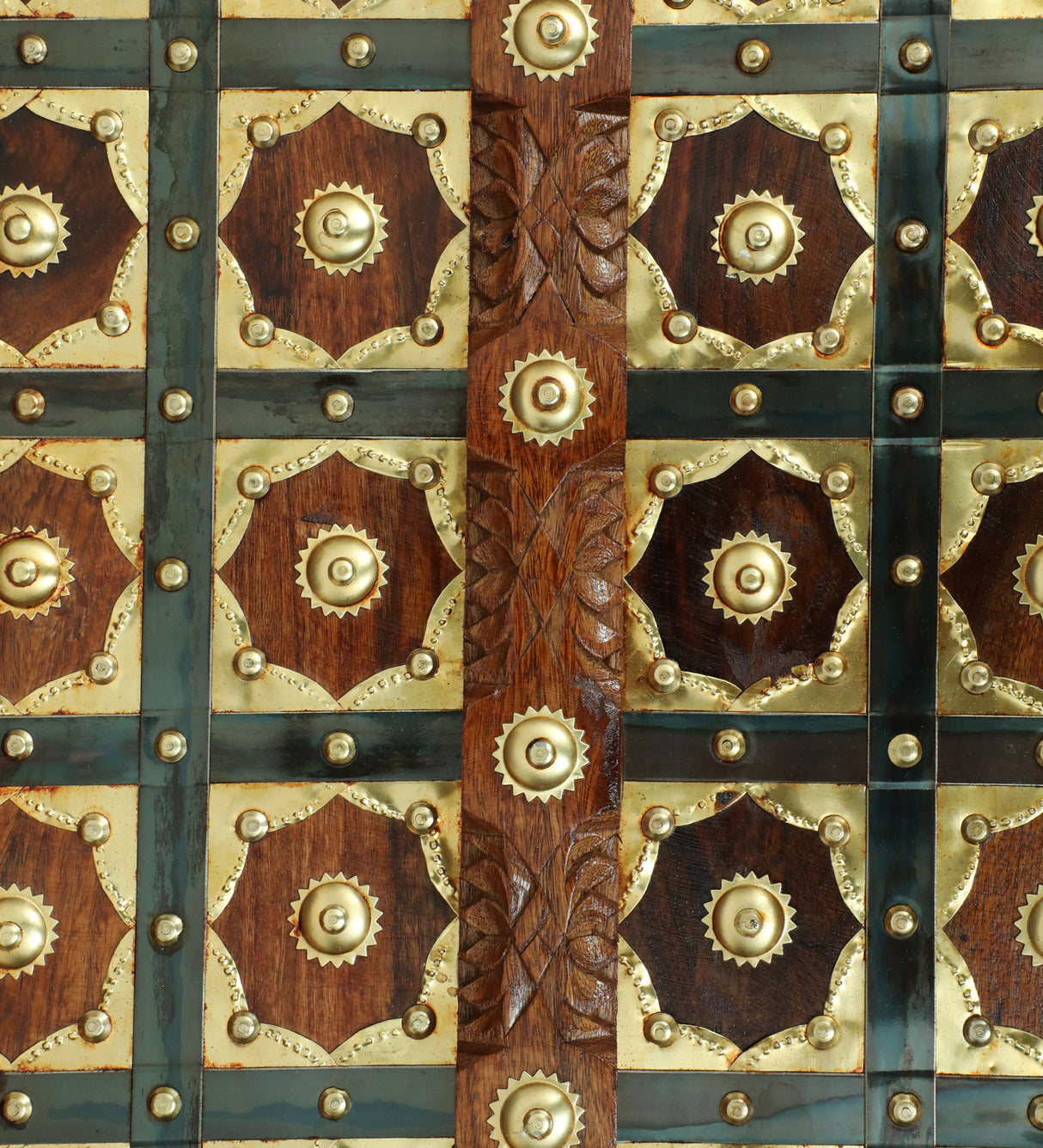 Haveli Solid Sheesham Wood Coffee Table With Glass and Brass Detailing - 3 Years Warranty