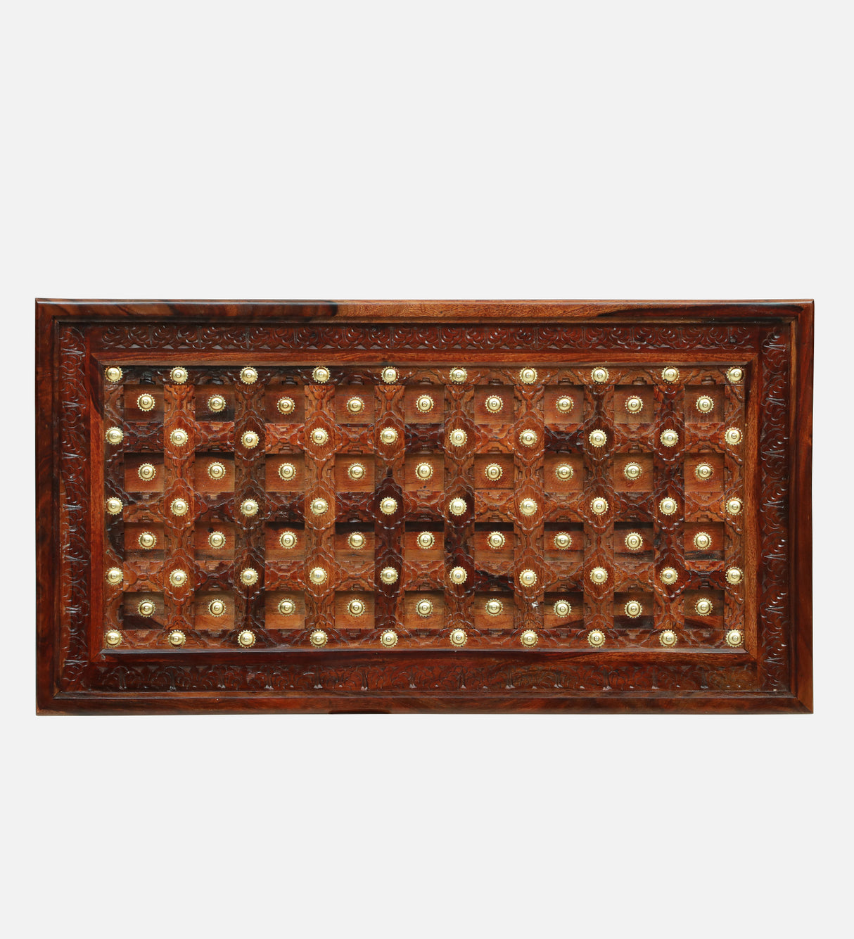 BUNDI Solid Sheesham Wood Coffee Table With Glass and Brass Detailing - 3 Years Warranty