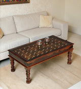 BUNDI Solid Sheesham Wood Coffee Table With Glass and Brass Detailing - 3 Years Warranty