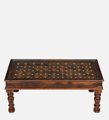 BUNDI Solid Sheesham Wood Coffee Table With Glass and Brass Detailing - 3 Years Warranty