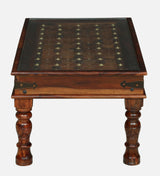 BUNDI Solid Sheesham Wood Coffee Table With Glass and Brass Detailing - 3 Years Warranty