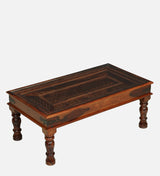 LEELA Solid Sheesham Wood Coffee Table With Glass and Brass Detailing - 3 Years Warranty