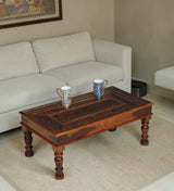 LEELA Solid Sheesham Wood Coffee Table With Glass and Brass Detailing - 3 Years Warranty