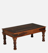 LEELA Solid Sheesham Wood Coffee Table With Glass and Brass Detailing - 3 Years Warranty