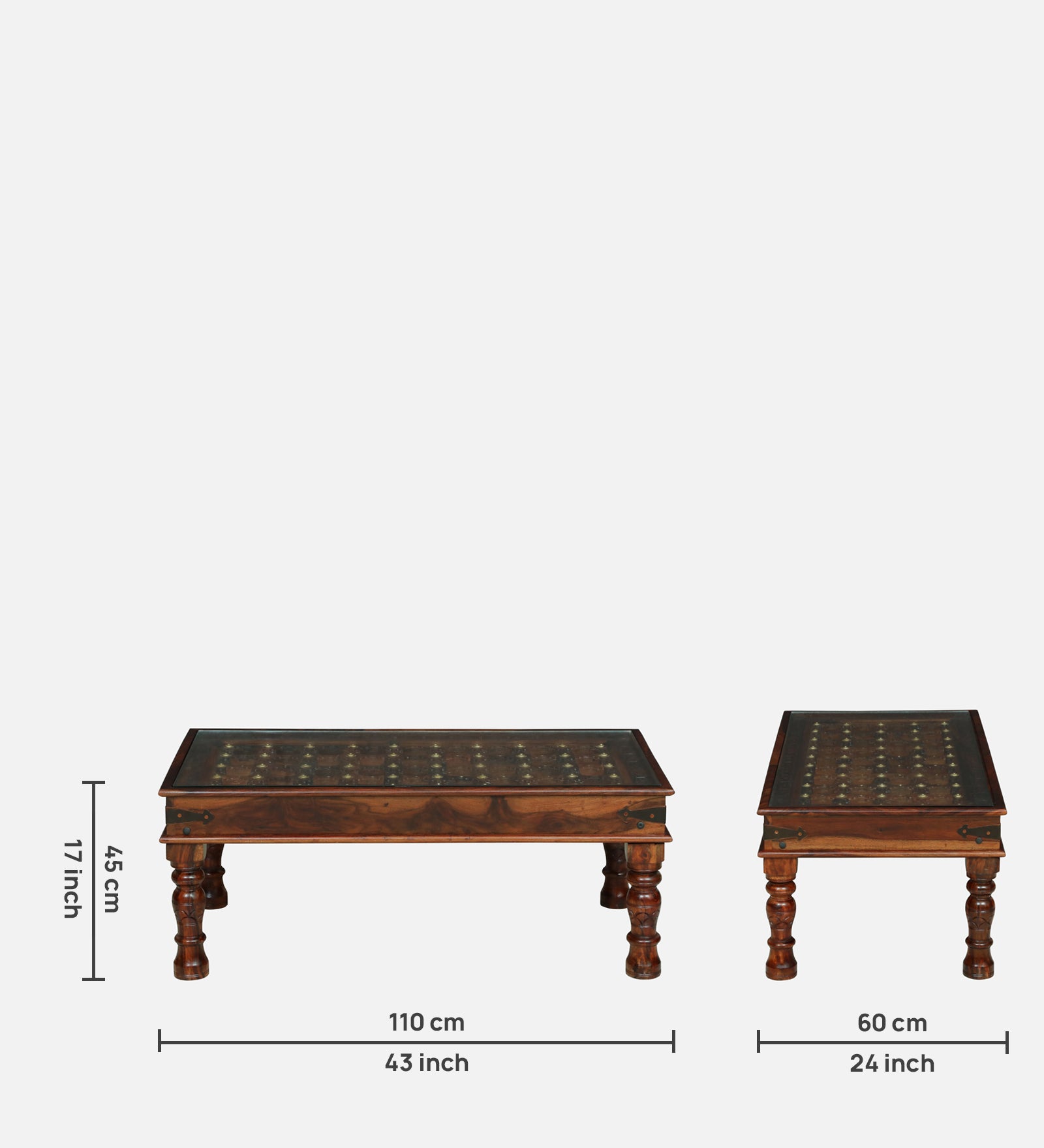 BUNDI Solid Sheesham Wood Coffee Table With Glass and Brass Detailing - 3 Years Warranty features
