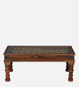 Haveli Solid Sheesham Wood Coffee Table With Glass and Brass Detailing - 3 Years Warranty