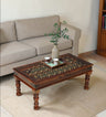 Haveli Solid Sheesham Wood Coffee Table With Glass and Brass Detailing - 3 Years Warranty