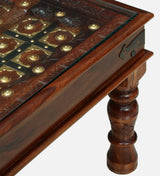 Haveli Solid Sheesham Wood Coffee Table With Glass and Brass Detailing - 3 Years Warranty