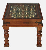 Haveli Solid Sheesham Wood Coffee Table With Glass and Brass Detailing - 3 Years Warranty