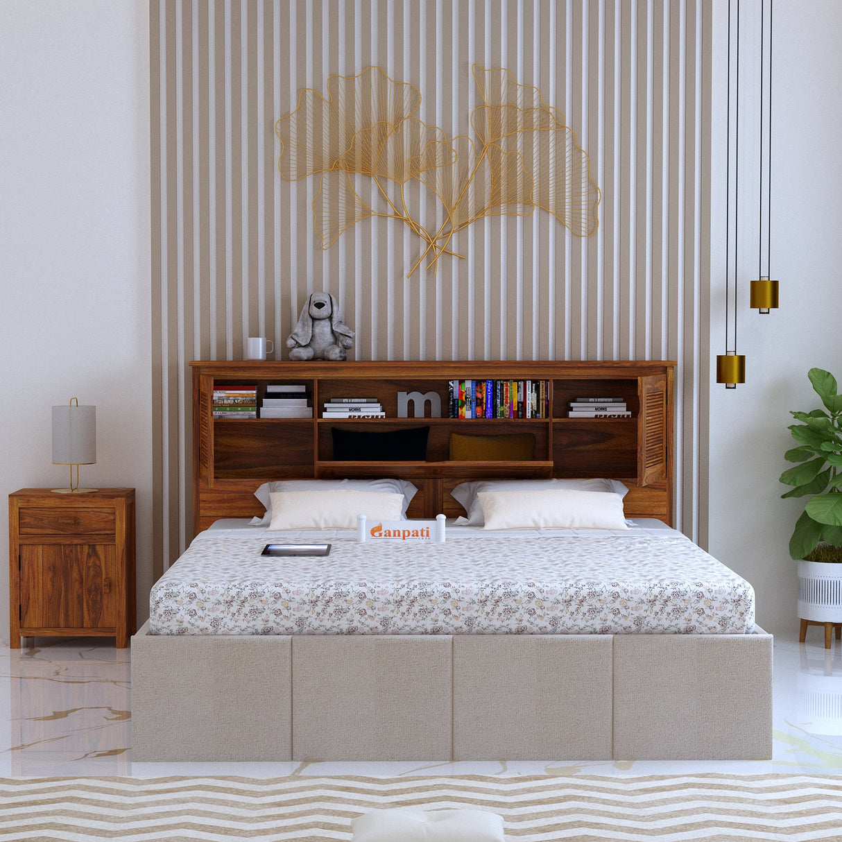 Maharaja Upholstered Bed with Wooden Headboard Storage and Box Storage - 3 Years Warranty