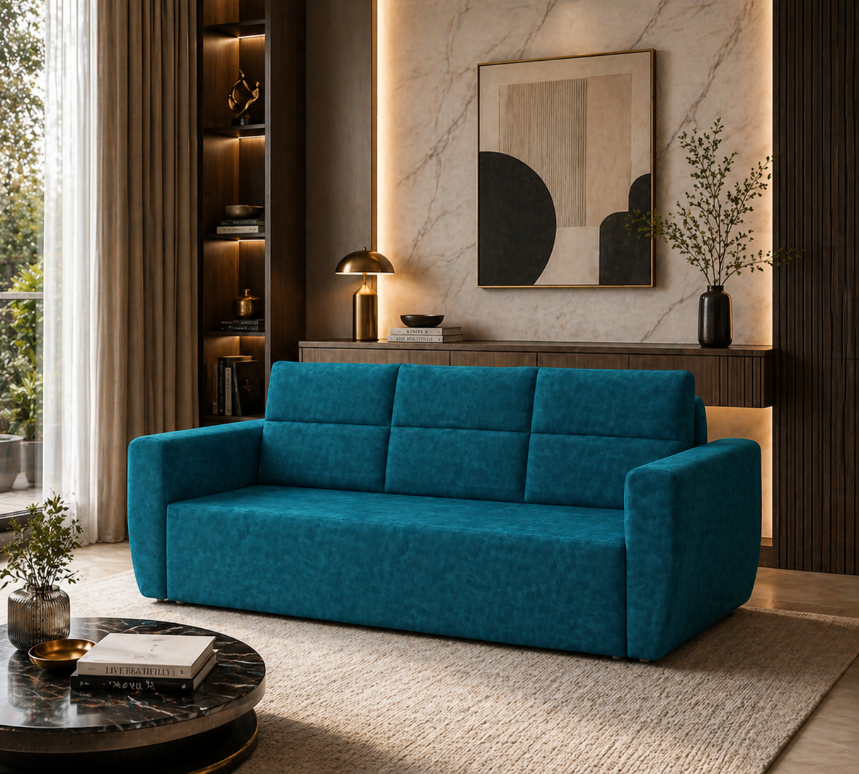 Roman Three Seater Upholstered Sofa Velvet - 12 Months Warranty - Ocean Suede