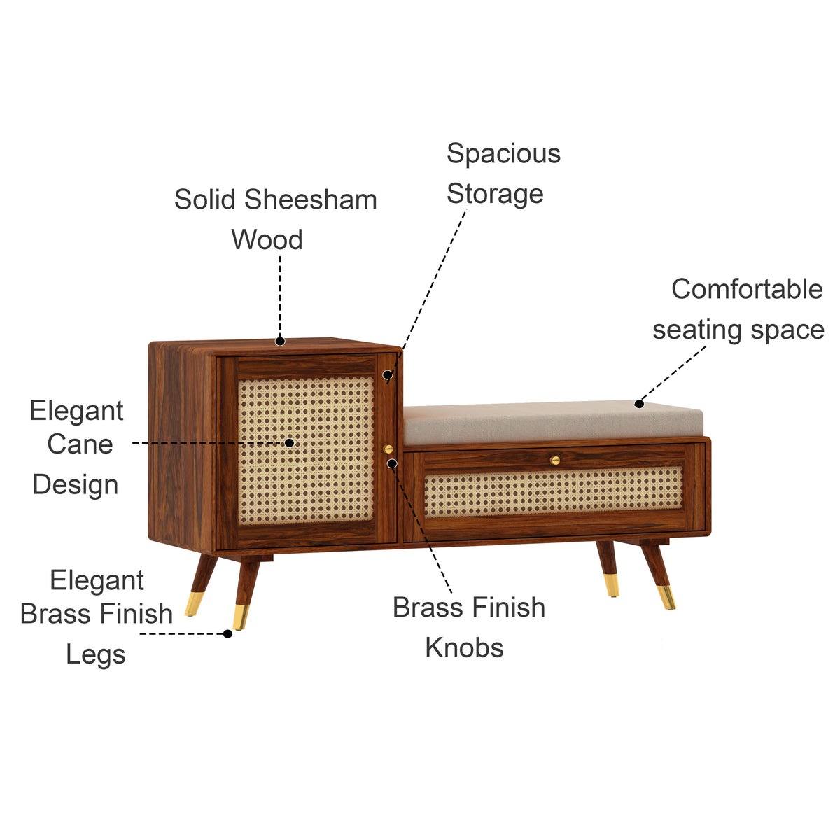 Martino Solid Sheesham Wood Shoe Rack with Doors, Seating Space 3 - Year Warranty
