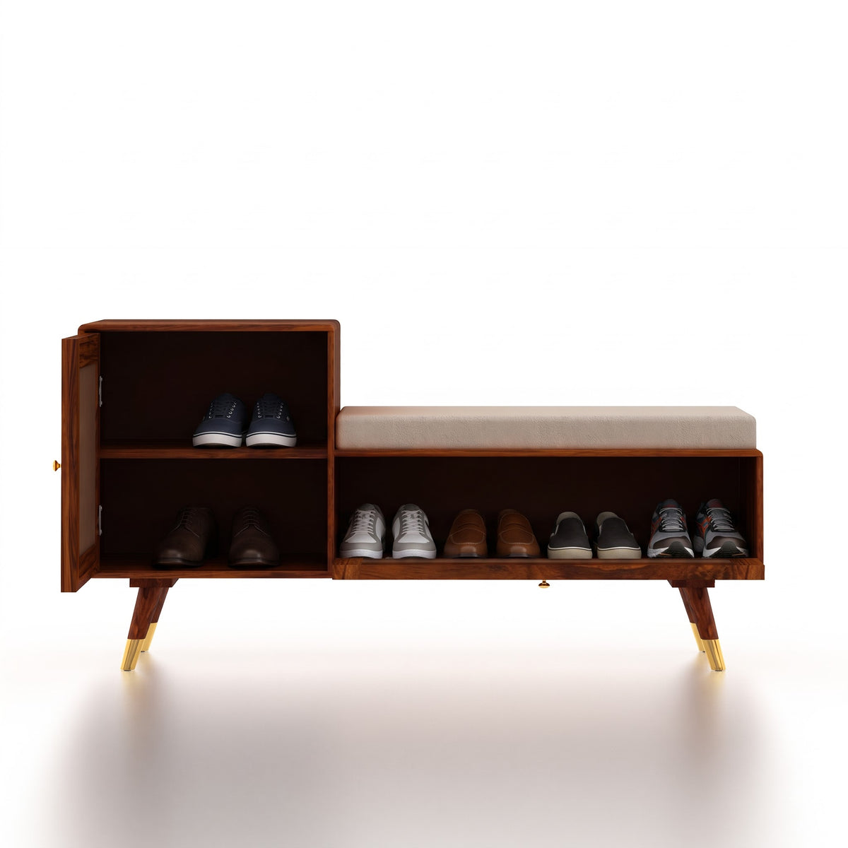 Martino Solid Sheesham Wood Shoe Rack with Doors, Seating Space 3 - Year Warranty