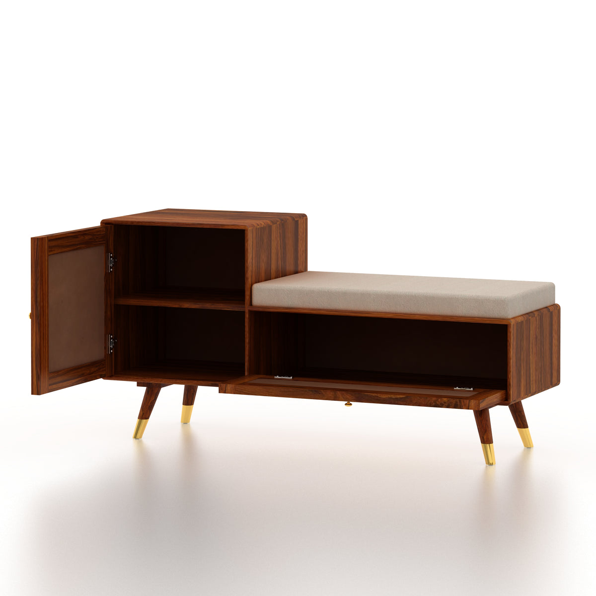 Martino Solid Sheesham Wood Shoe Rack with Doors, Seating Space 3 - Year Warranty