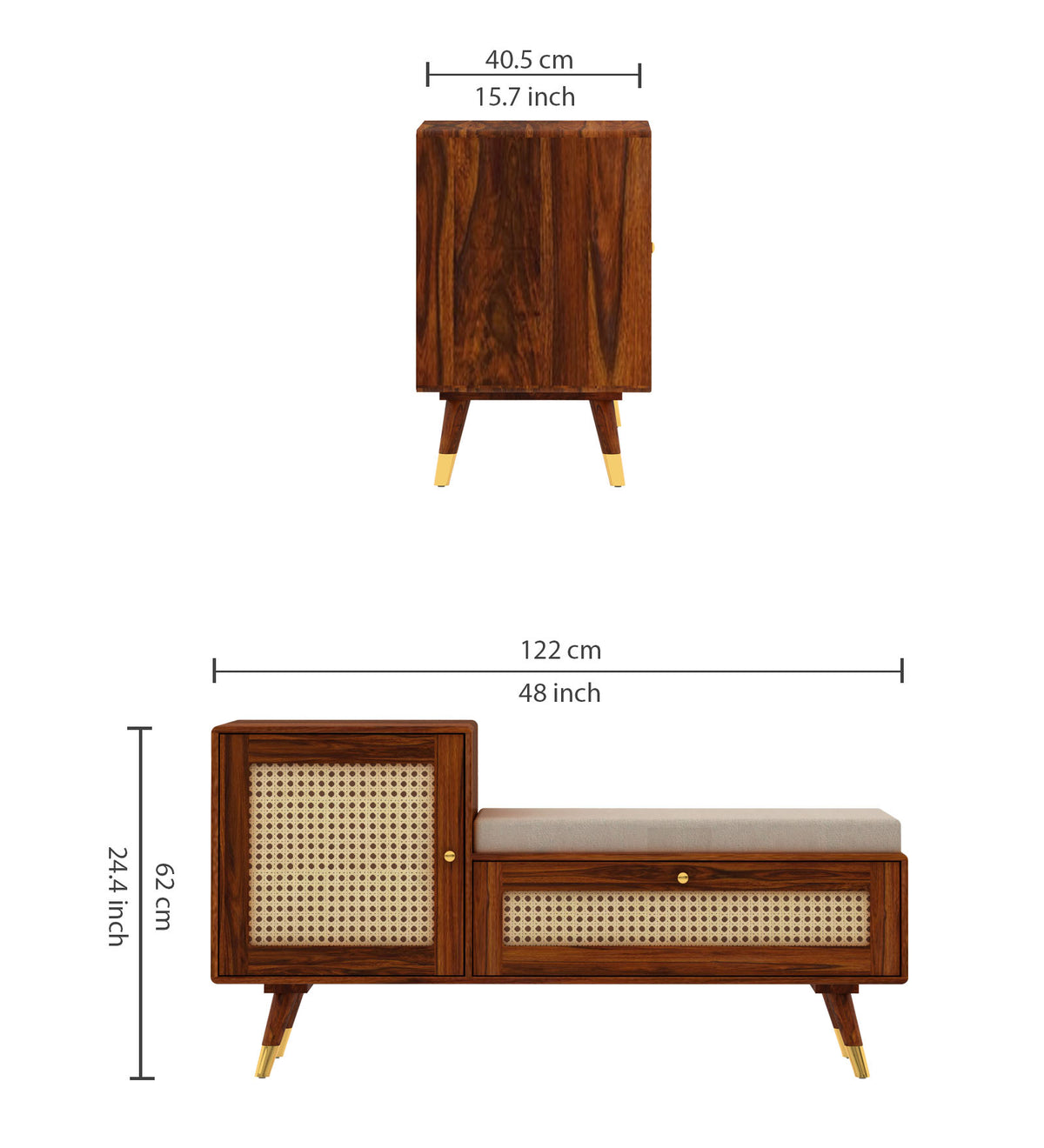 Martino Solid Sheesham Wood Shoe Rack with Doors, Seating Space 3 - Year Warranty