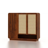 Naptune Solid Sheesham Wood Shoe Rack With Three  Doors and Open Shelf- 3-Year Warranty