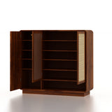 Naptune Solid Sheesham Wood Shoe Rack With Three  Doors and Open Shelf- 3-Year Warranty