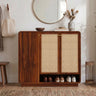 Naptune Solid Sheesham Wood Shoe Rack With Three  Doors and Open Shelf- 3-Year Warranty