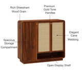 Naptune Solid Sheesham Wood Shoe Rack With Three  Doors and Open Shelf- 3-Year Warranty