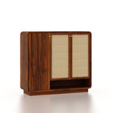 Naptune Solid Sheesham Wood Shoe Rack With Three  Doors and Open Shelf- 3-Year Warranty