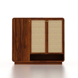 Naptune Solid Sheesham Wood Shoe Rack With Three  Doors and Open Shelf- 3-Year Warranty