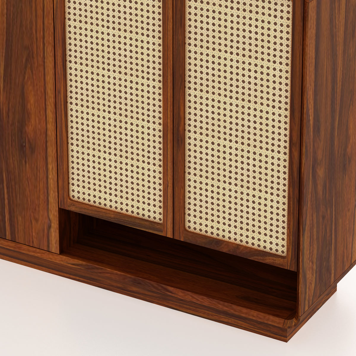 Naptune Solid Sheesham Wood Shoe Rack With Three  Doors and Open Shelf- 3-Year Warranty