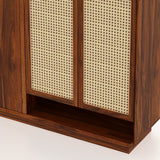 Naptune Solid Sheesham Wood Shoe Rack With Three  Doors and Open Shelf- 3-Year Warranty