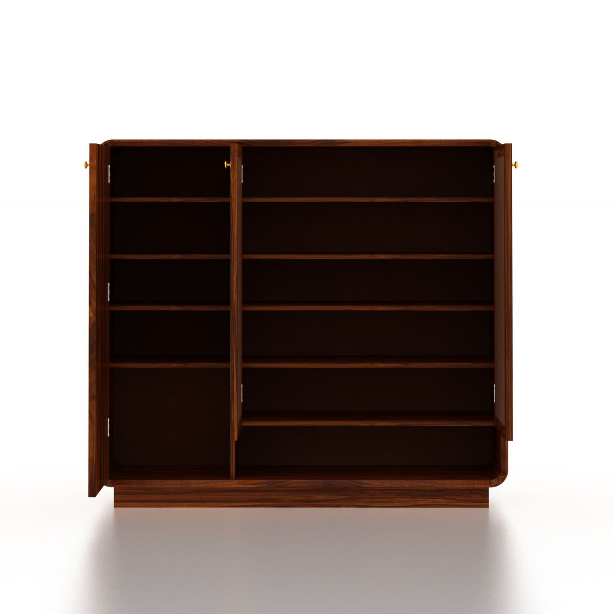 Naptune Solid Sheesham Wood Shoe Rack With Three  Doors and Open Shelf- 3-Year Warranty