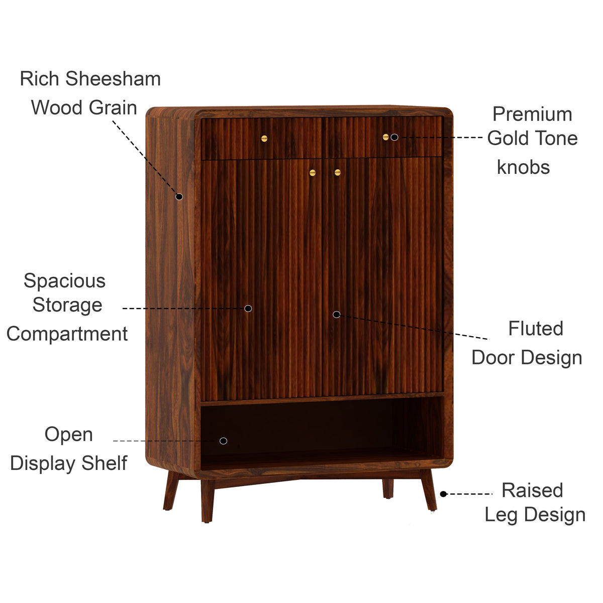 Robert Solid Sheesham Wood Shoe Rack With Two Doors, Drawer and Open Shelf- 3-Year Warranty