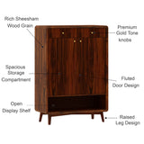Robert Solid Sheesham Wood Shoe Rack With Two Doors, Drawer and Open Shelf- 3-Year Warranty
