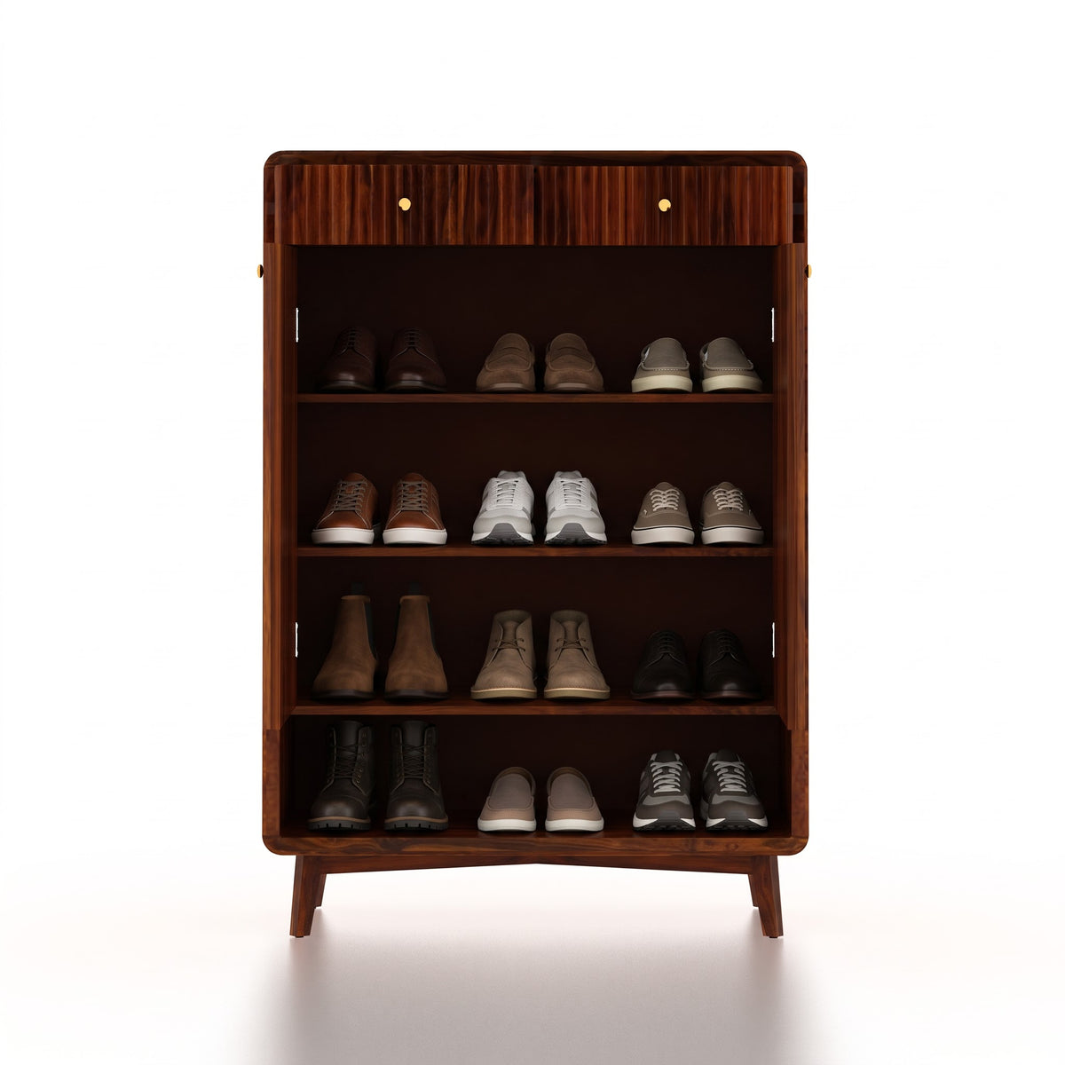 Robert Solid Sheesham Wood Shoe Rack With Two Doors, Drawer and Open Shelf- 3-Year Warranty