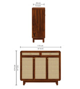 Cosmos Solid Sheesham Wood Shoe Rack With three Doors and Two Drawer 3 - Year Warranty