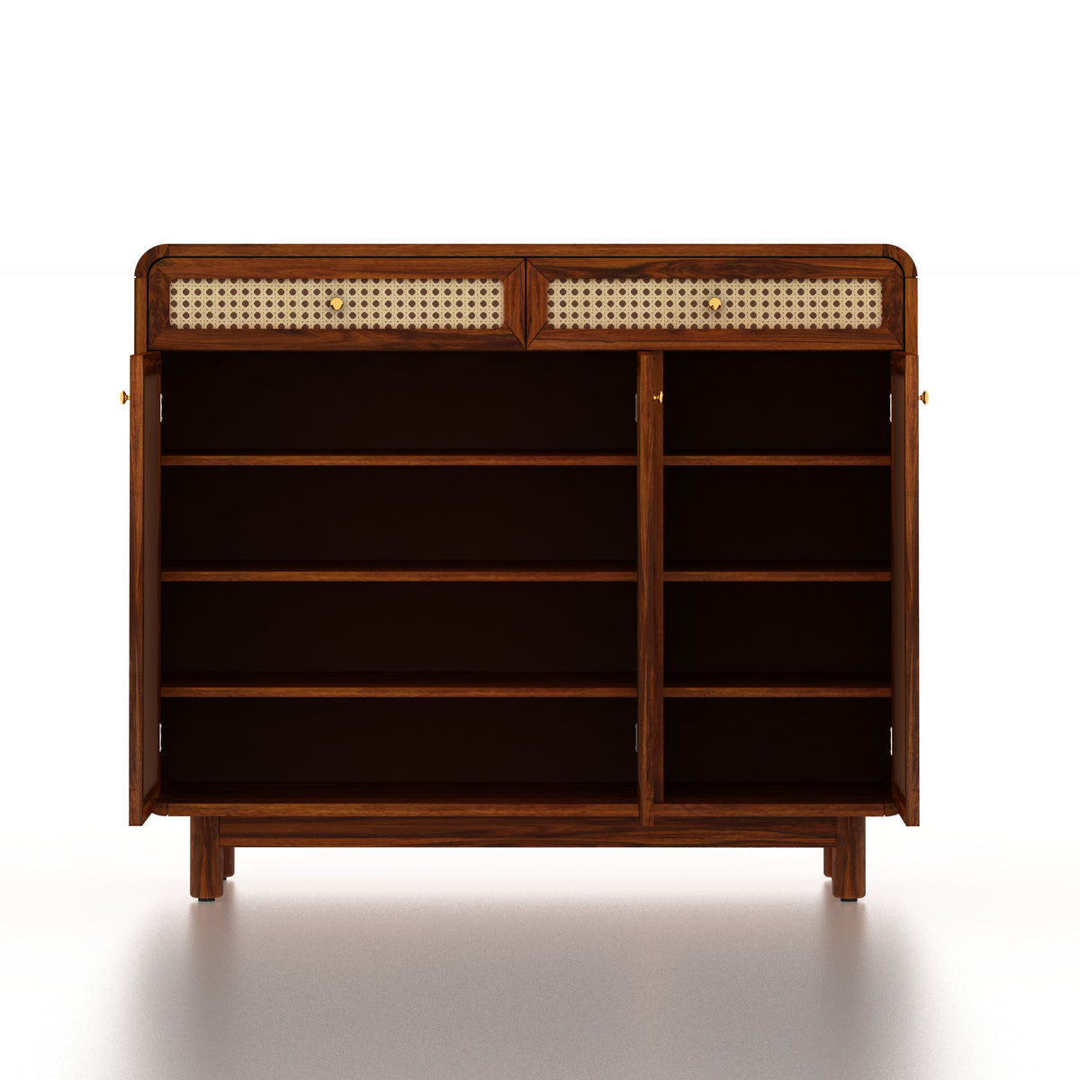 Cosmos Solid Sheesham Wood Shoe Rack With three Doors and Two Drawer 3 - Year Warranty