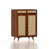 Riverton Solid Sheesham Wood Shoe Rack With Two Doors and Drawer - 3-Year Warranty