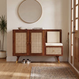 SYRUS Solid Sheesham Wood Shoe Rack with Doors, Seating Space 3 - Year Warranty