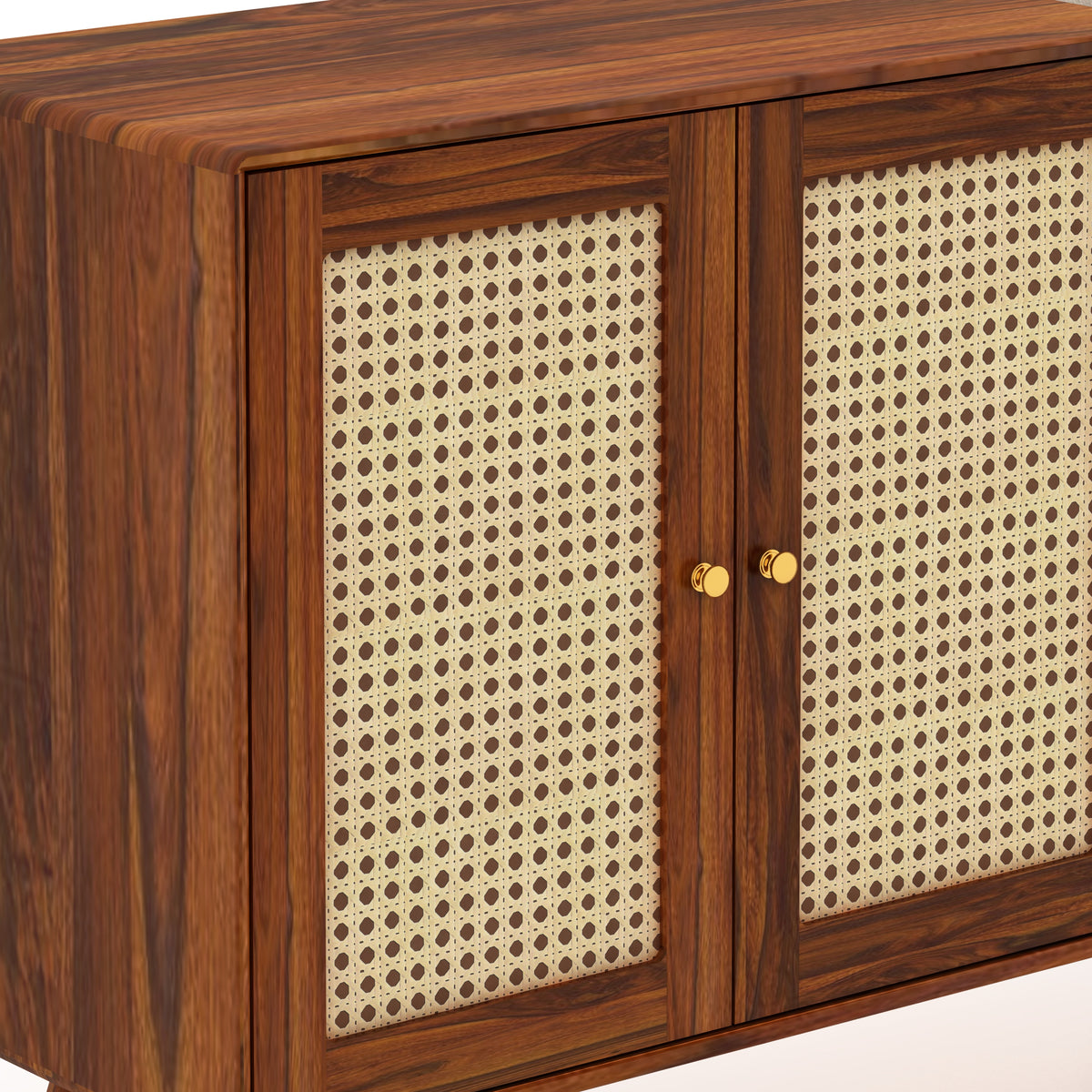 SYRUS Solid Sheesham Wood Shoe Rack with Doors, Seating Space 3 - Year Warranty