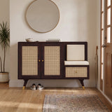 SYRUS Solid Sheesham Wood Shoe Rack with Doors, Seating Space 3 - Year Warranty