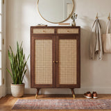 Riverton Solid Sheesham Wood Shoe Rack With Two Doors and Drawer - 3-Year Warranty