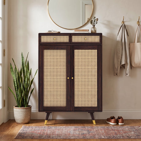 Riverton Solid Sheesham Wood Shoe Rack With Two Doors and Drawer - 3-Year Warranty
