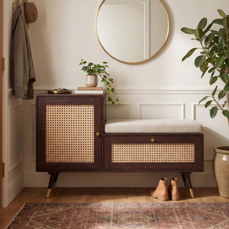Martino Solid Sheesham Wood Shoe Rack with Doors, Seating Space 3 - Year Warranty