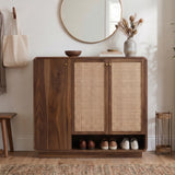 Naptune Solid Sheesham Wood Shoe Rack With Three  Doors and Open Shelf- 3-Year Warranty