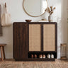 Naptune Solid Sheesham Wood Shoe Rack With Three  Doors and Open Shelf- 3-Year Warranty