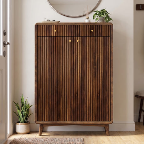 Robert Solid Sheesham Wood Shoe Rack With Two Doors and Drawer 3-Year Warranty