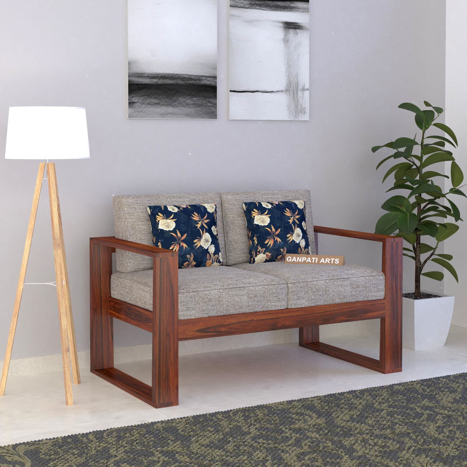 Euro Solid Sheesham Wood 2 Seater Sofa - 3 Years Warranty