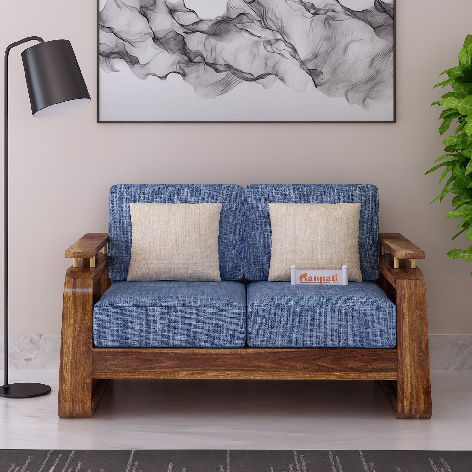 Edin Solid Sheesham Wood 2 Seater Sofa With Cane & Brass Detailing - 3 Year Warranty (LUXE EDITION)