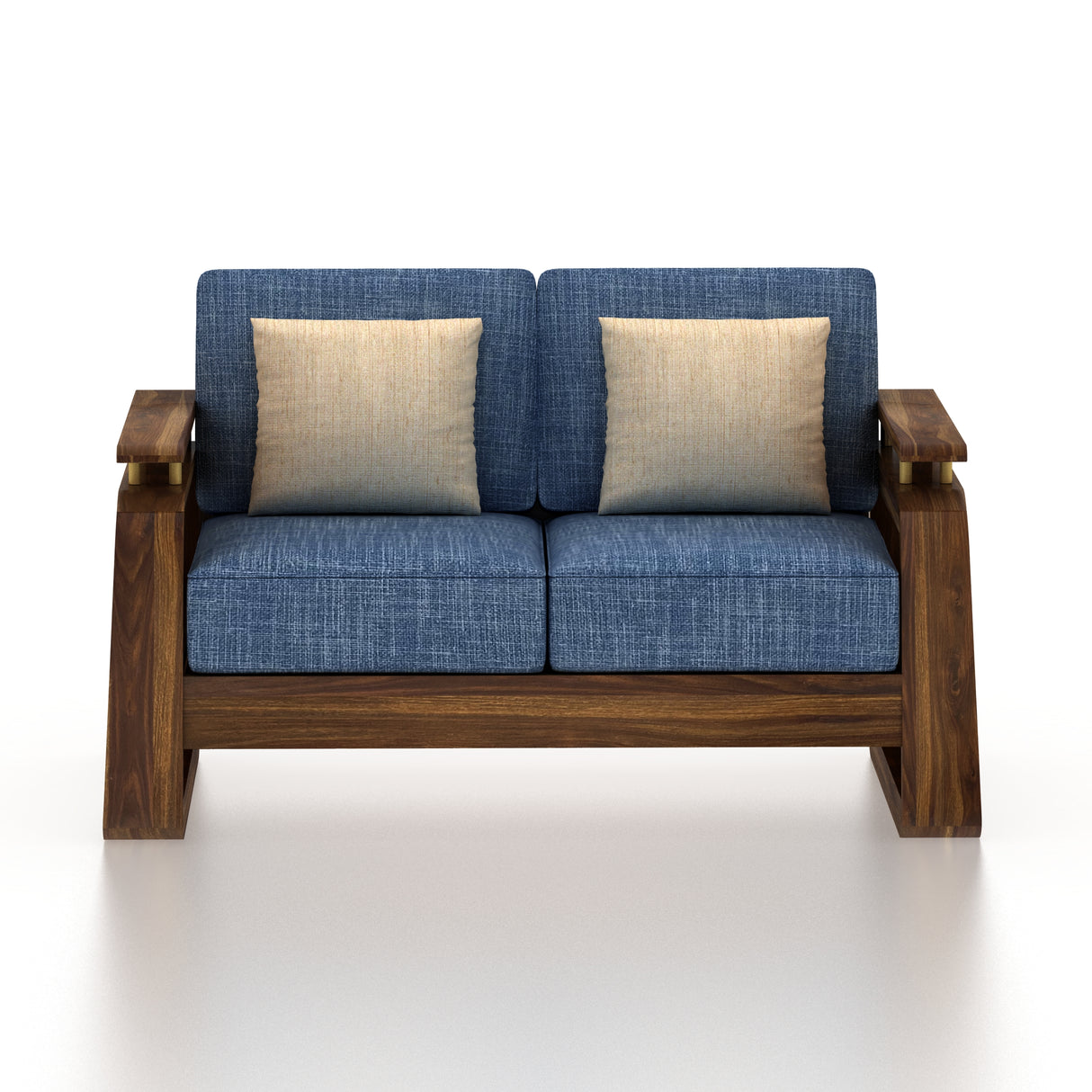 Edin Solid Sheesham Wood 2 Seater Sofa With Cane & Brass Detailing - 3 Year Warranty (LUXE EDITION)