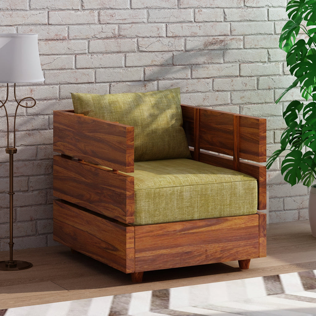 Cairo Solid Sheesham Wood Single Seater Sofa - 3 Year Warranty (LUXE EDITION)