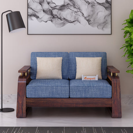 Edin Solid Sheesham Wood 2 Seater Sofa With Cane & Brass Detailing - 3 Year Warranty (LUXE EDITION)